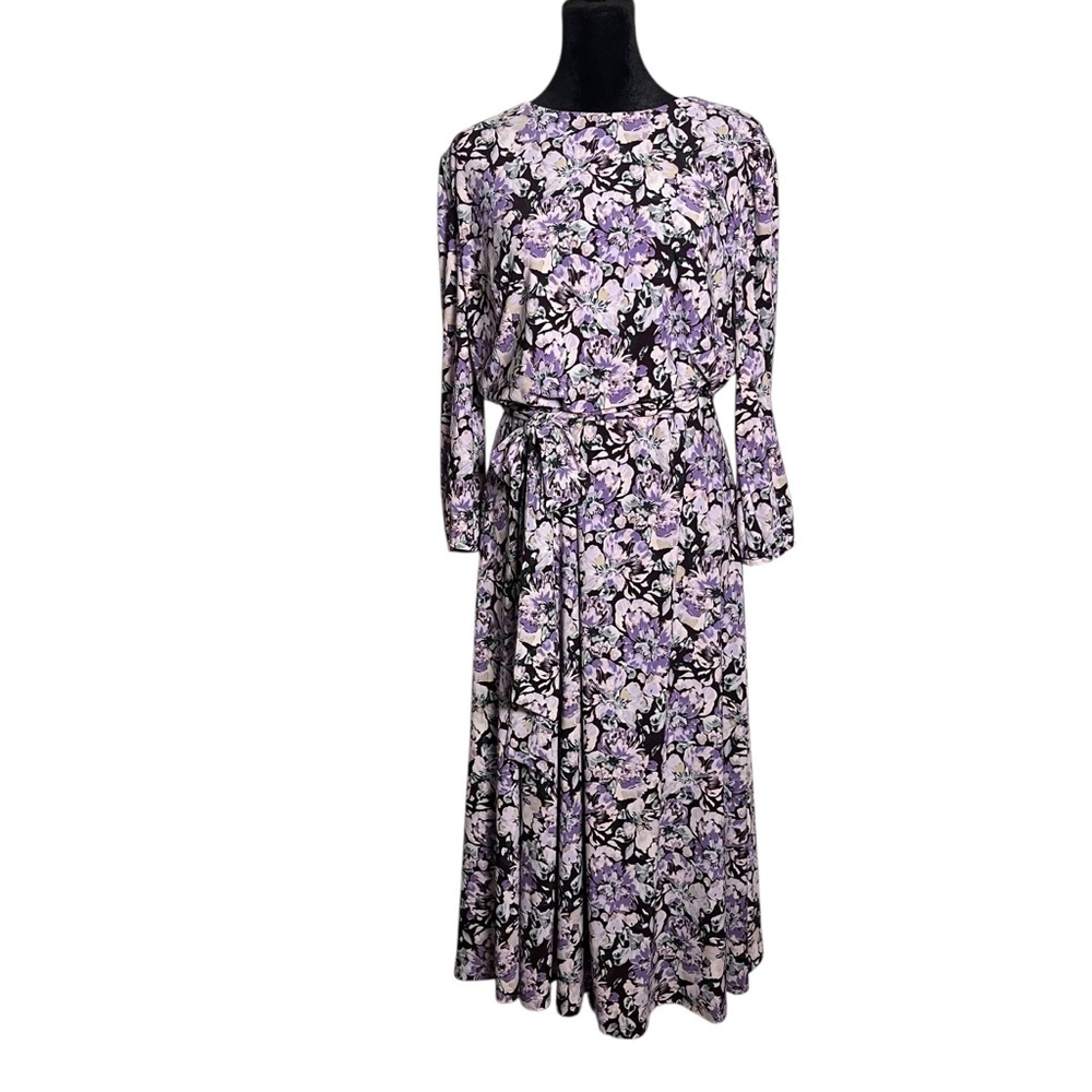 Lauren Ralph Lauren Ditzy Floral Purple Balloon Sleeve Dress Midi – Size 12 - Picture 2 of 11